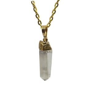 Gold‎ Tone Chain Necklace with Clear Quartz Crystal Point Pendant